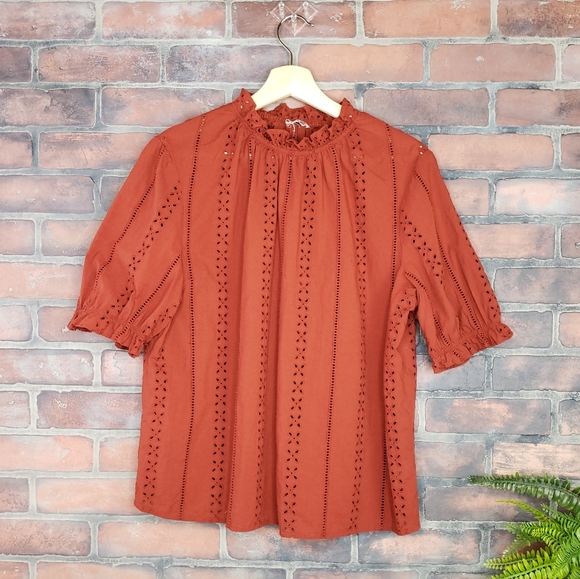 a new day Tops - A New Day Target Eyelet Ruffle Neck Short Sleeve